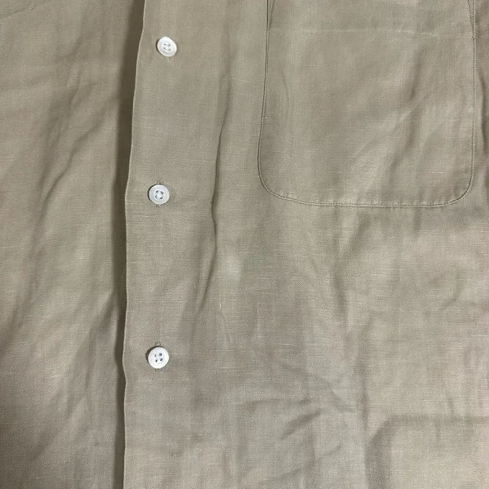 VTG Polo Ralph Lauren‎ Shirt Mens Large Silk Linen Caldwell Loop Camp Collar Tan